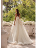 Thin Straps Beaded Lace Pleated Tulle Wedding Dress